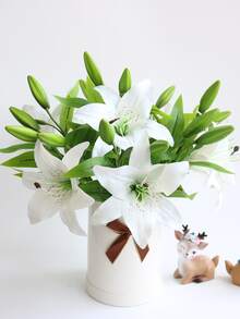2pcs High Simulation Lily Bouquet For Home Living Room Decoration - White - View 5