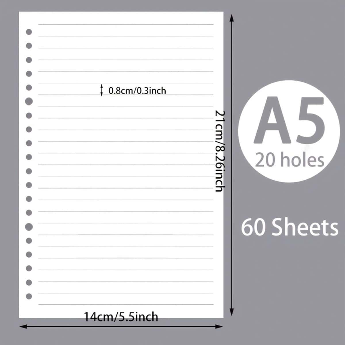 60 Sheets A5 Ruled Refill Pages, Detachable And Portable With 20 Or 26 ...
