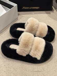 Women's Home Slippers Furry Slides - Khaki - View 4