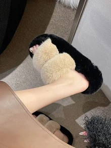 Women's Home Slippers Furry Slides - Khaki - View 3