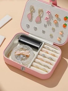 1pc Solid Color Jewelry Box - Pink - View 3