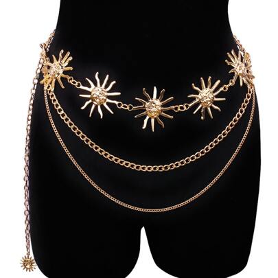 1pc Cross-border Women's Sunflower Shaped Metal Waist Chain Body Jewelry For Adjusting Dress Decoration