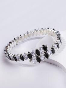 1個時尚的瑪瑙和人造黑白間隔可調節手鐲,適合女性日常佩戴 - 銀色 - 查看 2