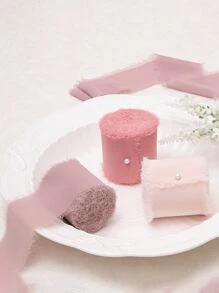 1pc/5pcs 6.5m Chiffon Ribbon With Frayed Edges, For Wedding Bouquets, Bows, Crafts, Butterfly Invitations Decoration Valentine Day - Pink - View 11