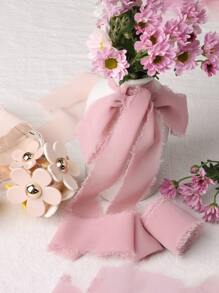 1pc/5pcs 6.5m Chiffon Ribbon With Frayed Edges, For Wedding Bouquets, Bows, Crafts, Butterfly Invitations Decoration Valentine Day - Pink - View 6