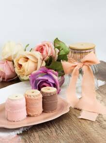 1pc/5pcs 6.5m Chiffon Ribbon With Frayed Edges, For Wedding Bouquets, Bows, Crafts, Butterfly Invitations Decoration Valentine Day - Pink - View 9