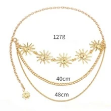 1 pièce Transfrontalier Pour Femme Design Tournesol Métallique Chaîne De Taille Bijoux De Corps Pour Réglage Décoration De Robe