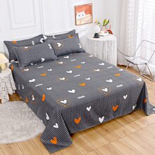 1pc Cartoon Stripe Printed Bed Sheet + 1pair Pillowcase