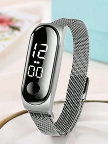 1 Miếng Quý cô Dây đeo lưới Led Đồng hồ Và 1 Miếng Vòng tay - Bạc - Xem 3