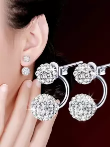 1对水晶球耳钉，派对新娘耳环，情人节配饰 - 白色 - 查看 1