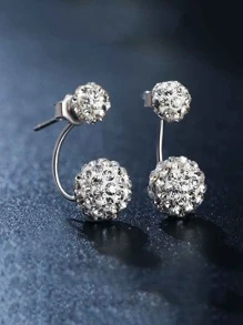 1对水晶球耳钉，派对新娘耳环，情人节配饰 - 白色 - 查看 3