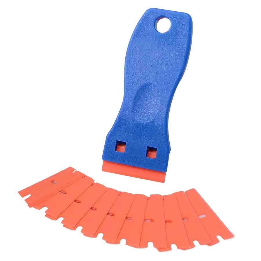 1 PC Plastic Razor Blades Scraper Tool - Wall Paint Remover with 10 Pcs Plastic Blades Kit No Scratch Car Window Glass Wood Sticker Removal Floor Stove Kitchen Vinyl Adhesive Decal Tape Cleanings - Blue - View 1