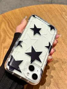 1pc Black & White Star Pattern Transparent Air Cushion Full Body Shockproof TPU Fashionable Phone Case Compatible With Iphone11 12 13 14 15 16 17 Pro Max, A55/54/53/52/51, S25/24/23/22/21, Smiling Face - Multicolor - View 4