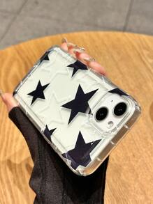 1pc Black & White Star Pattern Transparent Air Cushion Full Body Shockproof TPU Fashionable Phone Case Compatible With Iphone11 12 13 14 15 16 17 Pro Max, A55/54/53/52/51, S25/24/23/22/21, Smiling Face - Multicolor - View 3