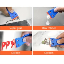 1 PC Plastic Razor Blades Scraper Tool - Wall Paint Remover with 10 Pcs Plastic Blades Kit No Scratch Car Window Glass Wood Sticker Removal Floor Stove Kitchen Vinyl Adhesive Decal Tape Cleanings - Blue - View 6