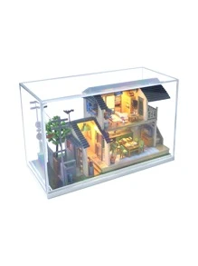 Diy Wooden Dollhouse Model Kit 1:24 Scale Country Style House Assembly Handmade Craft Gift S2233 With Dust Cover, Led Light & Tools, Battery Not Included - Multicolor - View 9