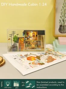 Diy Wooden Dollhouse Model Kit 1:24 Scale Country Style House Assembly Handmade Craft Gift S2233 With Dust Cover, Led Light & Tools, Battery Not Included - Multicolor - View 7