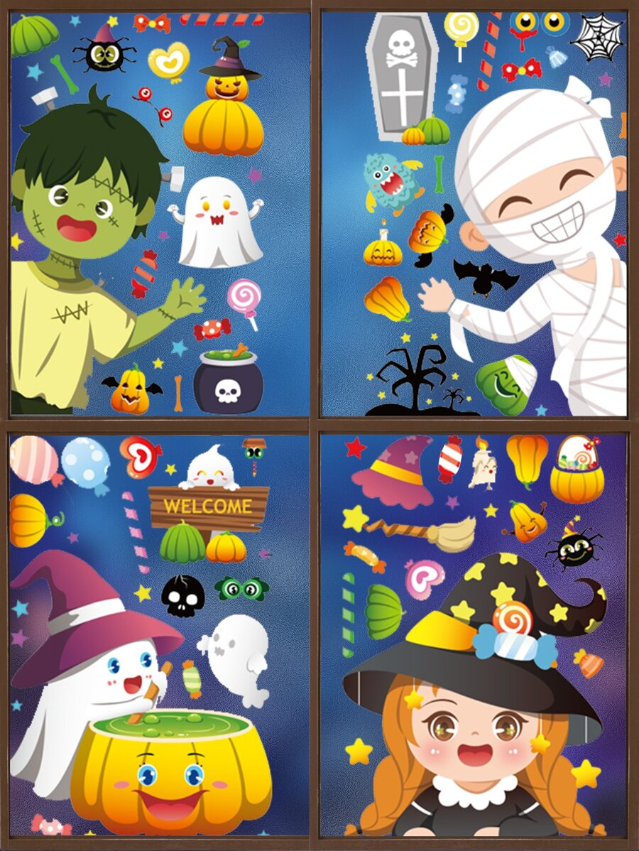 4pcs/set Cartoon Halloween Static Cling Decals - Multicolor - View 1