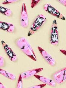 24 件 Y2K 風格杏仁形條紋假指甲，附 1 張膠帶和 1 個指甲銼，適用於美甲 - 彩色 - 查看 2