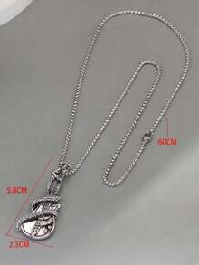 1顆復古朋克哥德式蛇吉他吊墜項鍊男士珠寶飾品 - 銀色 - 查看 3