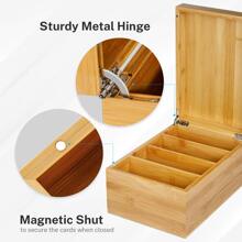 MaxGear Business Card Holder, 4 x 6 Inch Index Card Organizer for Desk with 4 Dividers, Recipe Card Holder Wooden Card Holder Holds 600 Cards, Bamboo, A-Z Tabs, 10 x 6.9 x 4.5 Inches