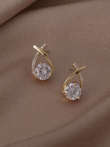 1pair Exquisite Luxury & Elegant Diamond Inlaid Cross Earrings