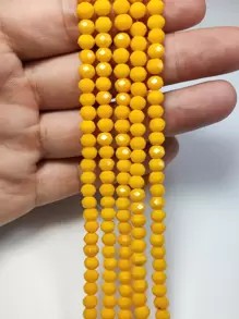 1串陶瓷黄色玻璃珠，尺寸可选：3毫米/4毫米/6毫米/8毫米/10毫米/12毫米，适合制作耳环/手链/脚链/项链，也可用于圣诞树/节日/婚礼/窗户装饰。 - 芥末黃 - 查看 4