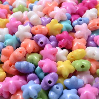 50入混色塑膠星型帶孔珠子,diy珠寶製作配件