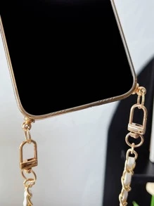 Rhinestone Decor Mirror Phone Case With Lanyard - Gold - View 5