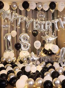 56pcs 18th Birthday Party Decoration Set, Silver Balloon Mix In Latex And Foil Material, Christmas