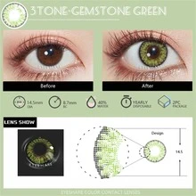 Phóng to Mắt Màu sắc Tiếp xúc 1 đôi Mắt Ống kính Hàng năm Dùng một lần Lớn Đường kính Mềm mại Đá quý Màu xanh lá Màu sắc Tiếp xúc - xanh ngọc lục bảo - Xem 3
