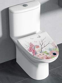 1 pieza Pegatina para tapa de inodoro con diseño de flores y mariposas para decoración de inodoro, pegatinas, vinilos decorativos para el hogar, artículos de decoración de primavera para refrescar tu hogar, pegatinas de decoración de ramas - Multicolor - Ver 6