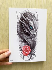 1 Hoja Tatuaje Temporal Desechable Para Hombres Con Diseño De Dragón Para Mano, Brazo Y Pierna. Tatuaje Falso Para Mujeres, Resistente Al Agua. Ideal Para Fiestas Festivas - Negro - Ver 3