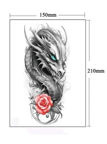 1 Hoja Tatuaje Temporal Desechable Para Hombres Con Diseño De Dragón Para Mano, Brazo Y Pierna. Tatuaje Falso Para Mujeres, Resistente Al Agua. Ideal Para Fiestas Festivas - Negro - Ver 2