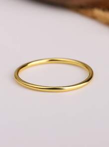 1個簡約優雅的金色圓形條紋戒指,男女通用的小巧甜美飾品 - 金色 - 查看 1