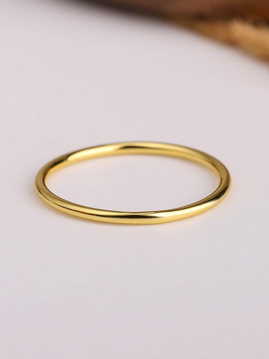 1個簡約優雅的金色圓形條紋戒指,男女通用的小巧甜美飾品 - 金色 - 查看 1
