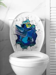 1 pieza Lindo adhesivo de tapa de inodoro con delfín para decoración del baño del hogar, adhesivos, vinilos decorativos para el hogar, artículos de decoración de primavera para refrescar tu hogar, adhesivos de decoración Rama - Multicolor - Ver 5