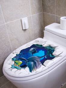 1 pieza Lindo adhesivo de tapa de inodoro con delfín para decoración del baño del hogar, adhesivos, vinilos decorativos para el hogar, artículos de decoración de primavera para refrescar tu hogar, adhesivos de decoración Rama - Multicolor - Ver 4