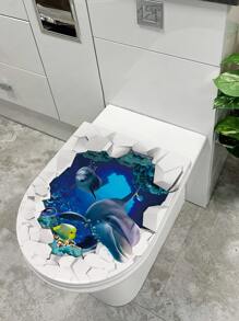 1 pieza Lindo adhesivo de tapa de inodoro con delfín para decoración del baño del hogar, adhesivos, vinilos decorativos para el hogar, artículos de decoración de primavera para refrescar tu hogar, adhesivos de decoración Rama - Multicolor - Ver 3