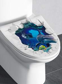 1 pieza Lindo adhesivo de tapa de inodoro con delfín para decoración del baño del hogar, adhesivos, vinilos decorativos para el hogar, artículos de decoración de primavera para refrescar tu hogar, adhesivos de decoración Rama - Multicolor - Ver 6