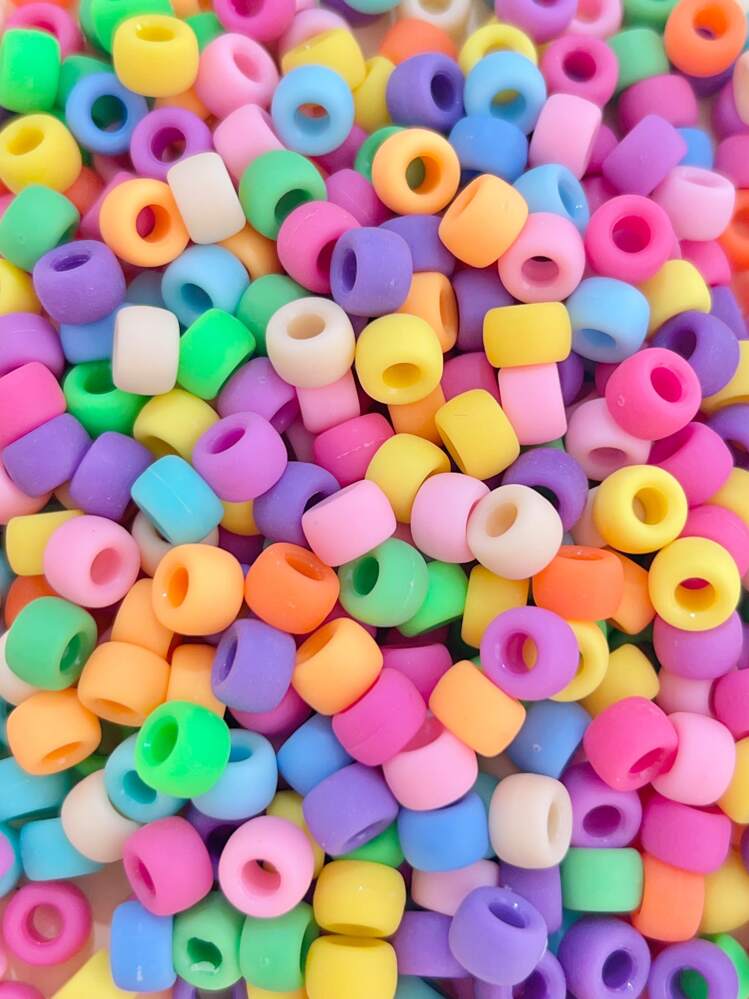 100pcs/pack Fashionable Frosted Large Hole Pony Beads For Hair Braided Styles (random Color) - Multicolor - View 1