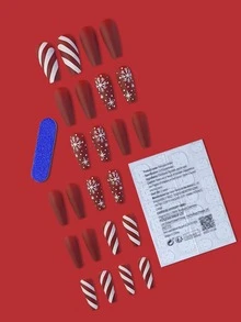 24 cái Móng Tay Hình dạng Rượu vang Đỏ  Mờ Giáng sinh Hoa tuyết Thiết kế Khối màu Đúng mốt & vui tươi Có thể đeo được Sai Đầu Móng Tay Bộ , Có thể tháo rời Đối với Nghệ thuật làm Móng Ứng dụng at Lễ hội , Các bữa tiệc Và Bạn - Màu Đỏ Sâu - Xem 2