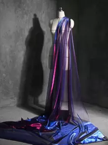 1pc Gradient Two-color Mesh Fabric, Laser Texture See-through Fabric Long Skirt Shawl Creative Handmade Fabric - Multicolor - View 2