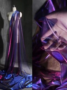 1pc Gradient Two-color Mesh Fabric, Laser Texture See-through Fabric Long Skirt Shawl Creative Handmade Fabric - Multicolor - View 1