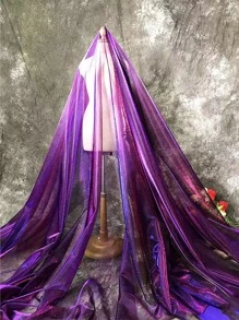 1pc Gradient Two-color Mesh Fabric, Laser Texture See-through Fabric Long Skirt Shawl Creative Handmade Fabric - Multicolor - View 10