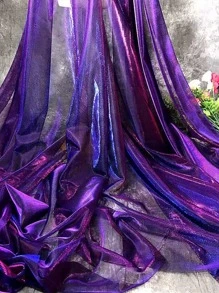 1pc Gradient Two-color Mesh Fabric, Laser Texture See-through Fabric Long Skirt Shawl Creative Handmade Fabric - Multicolor - View 8