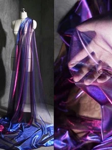 1pc Gradient Two-color Mesh Fabric, Laser Texture See-through Fabric Long Skirt Shawl Creative Handmade Fabric - Multicolor - View 7