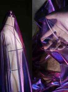 1pc Gradient Two-color Mesh Fabric, Laser Texture See-through Fabric Long Skirt Shawl Creative Handmade Fabric - Multicolor - View 6