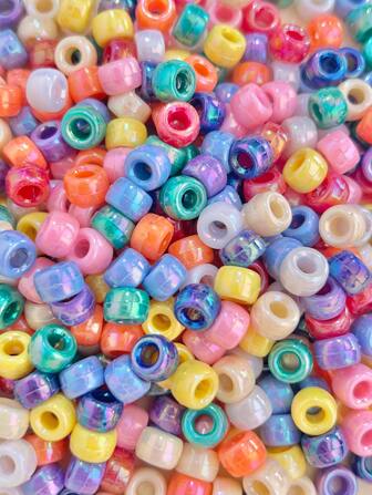 100pcs Colorful Fashionable Iridescent Pony Beads With Large Hole, Color Random