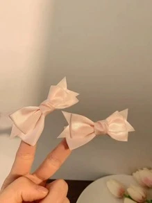 可爱 2 件装高端粉色缎带蝴蝶结发夹，适合甜美可爱女孩双马尾鳄鱼发夹发饰 - 粉色 - 查看 2